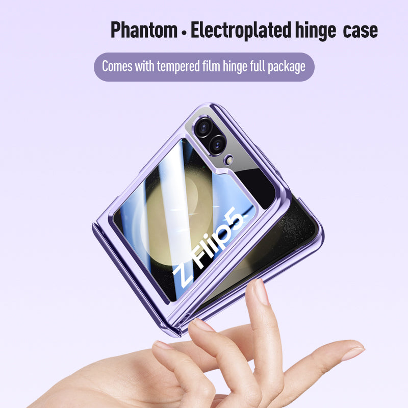 For Samsung Galaxy Z Flip5 5G Hinge Protection Clear Case Hard PC Electroplating Phone Cover with Tempered Glass Rear Screen Protector For Samsung Galaxy Z Flip5 5G Hinge Protection Clear Case Hard PC Electroplating Phone Cover with Tempered Glass Rear Screen Protector